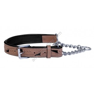 Ace Handcrafted ~ Adjustable PADDED Half check Genuine Leather Dog Collar (Black Lining)